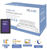 HL24LQKITS-M(B)/1TB :: Kit HiLook by HIKVISION 1 DVR DVR-204G-F1 4 CH 1080P LITE + 4 Cámaras Bala THC-B120-MC 1080P 2.8 mm Metálicas IP66 + 4 Rollos de 18 mts. de Cable Siamés + Fuente de Poder para las 4 Cámaras + 1 SSD (Unidad de Estado Sólido) de 1TB (1024 GB)